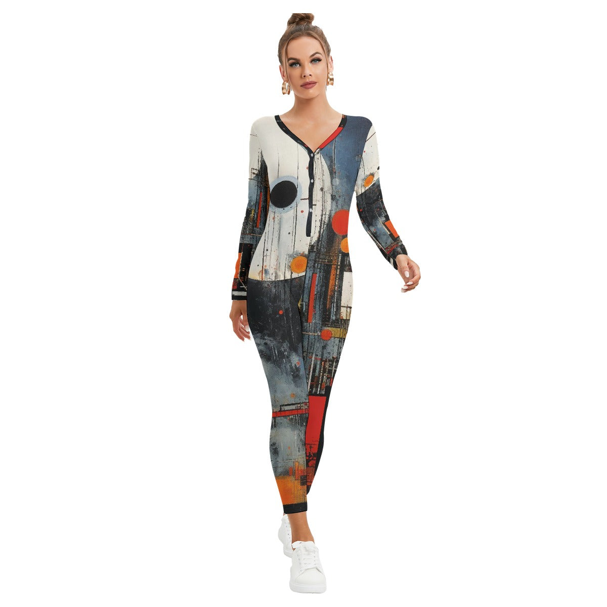 All-Over Print Women's Plunging Neck Jumpsuit