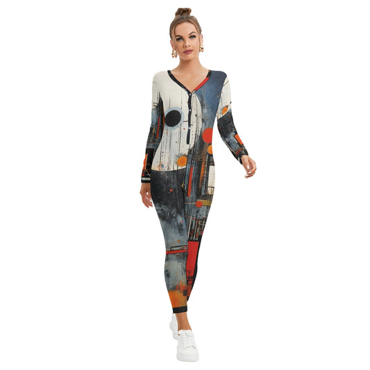 All-Over Print Women's Plunging Neck Jumpsuit