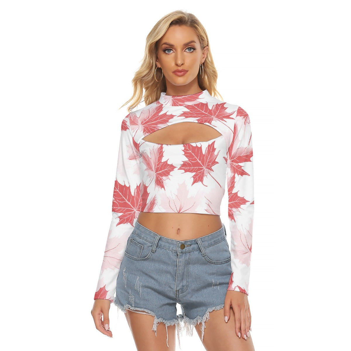 All-Over Print Women's Hollow Chest Keyhole Tight Crop Top