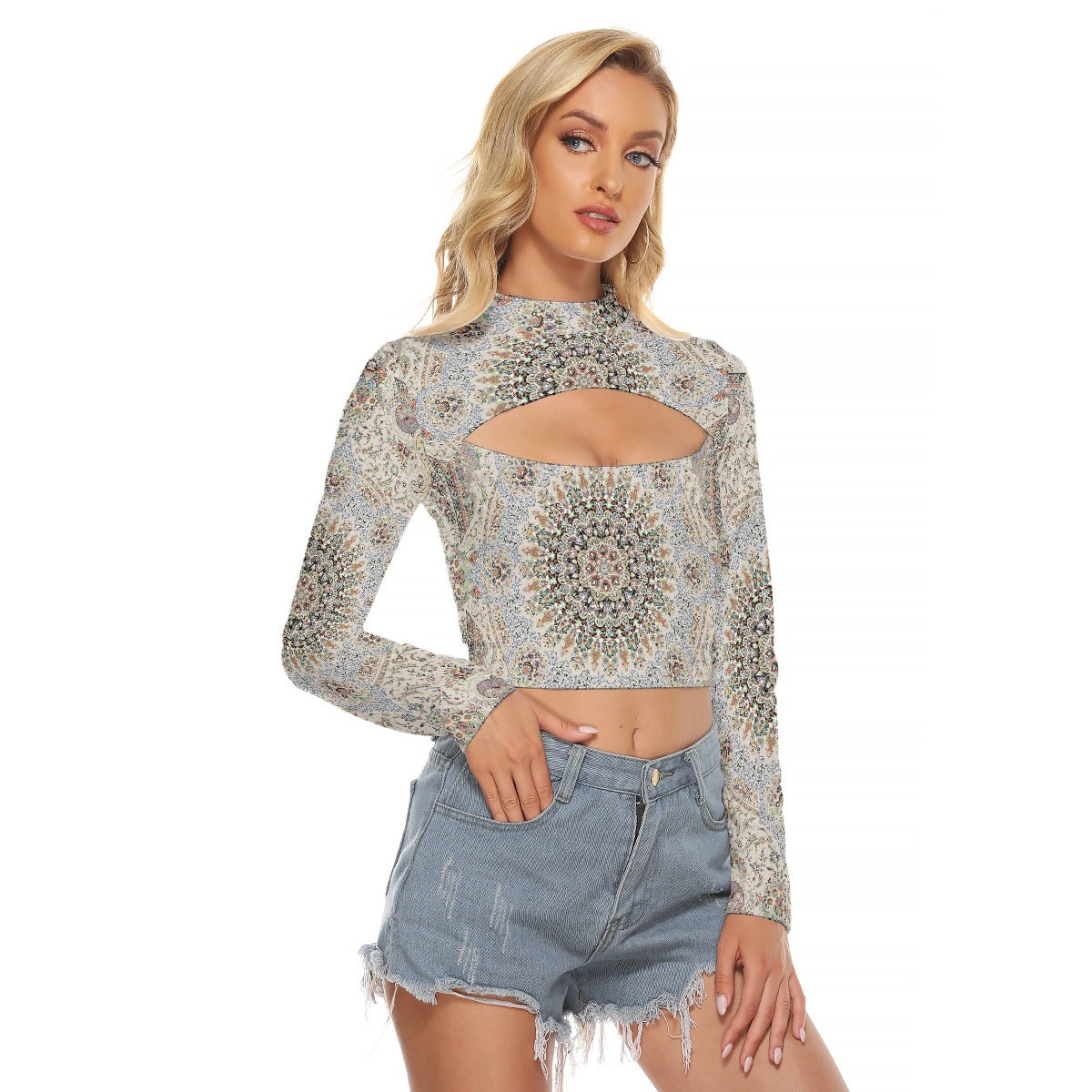 All-Over Print Women's Hollow Chest Keyhole Tight Crop Top