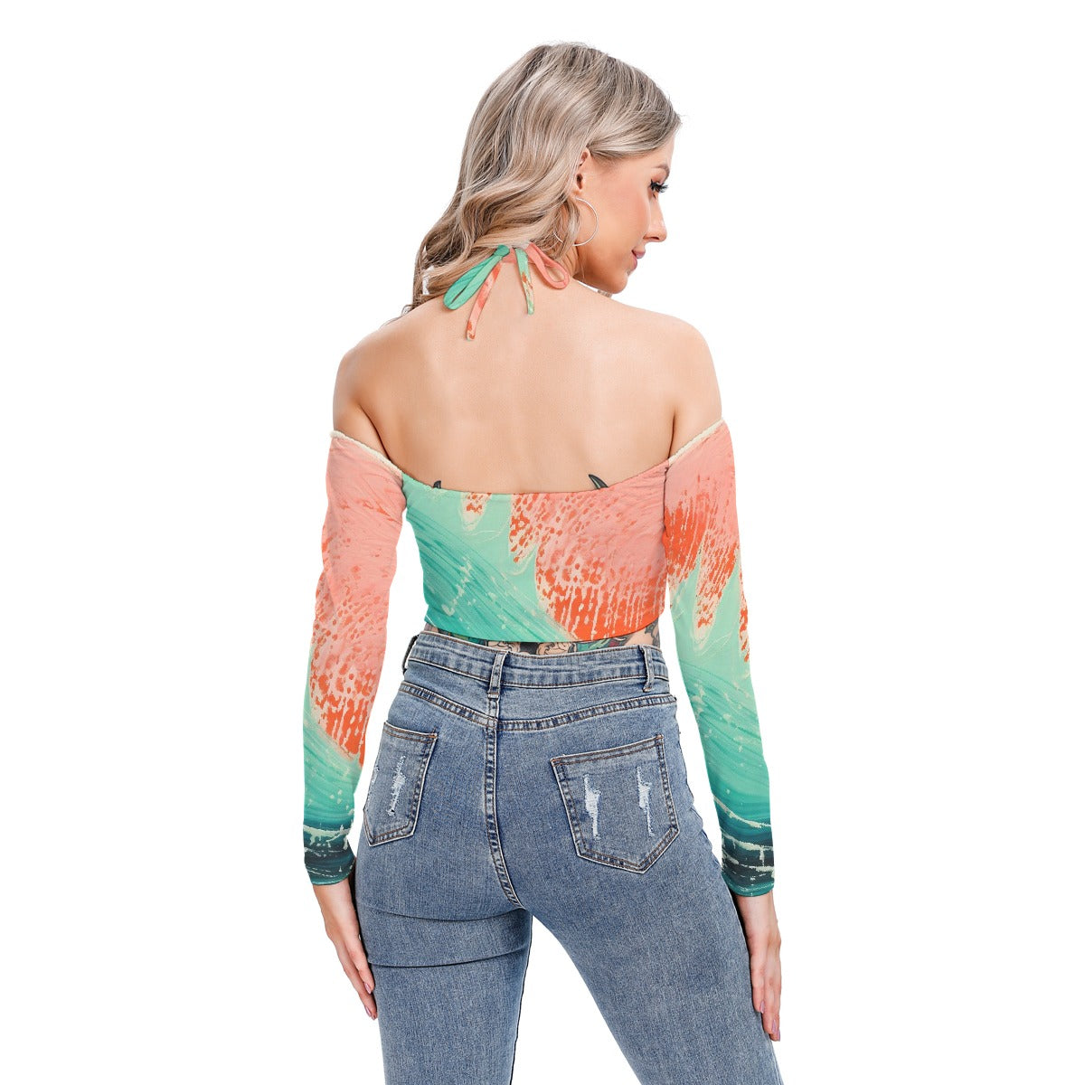 All-Over Print Women's Halter Lace-up Top