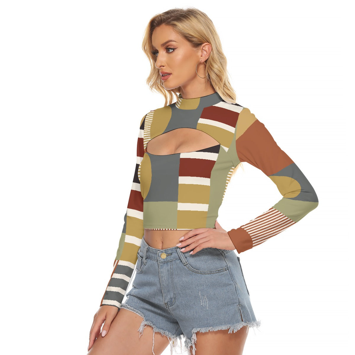 All-Over Print Women's Hollow Chest Keyhole Tight Crop Top