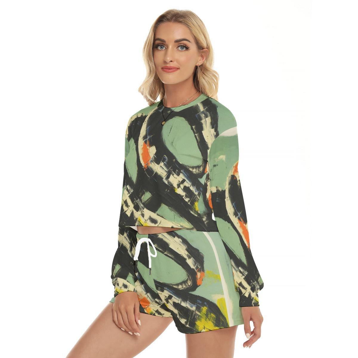 All-Over Print Women's Short Sweatshirt And Pants Suit