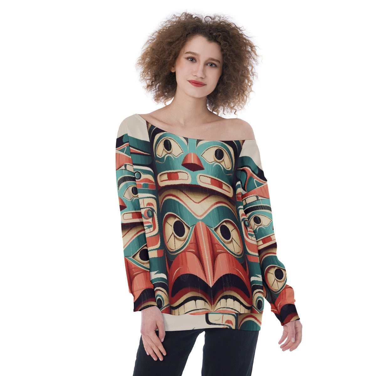All-Over Print Oversized Women's Off-Shoulder Sweatshirt