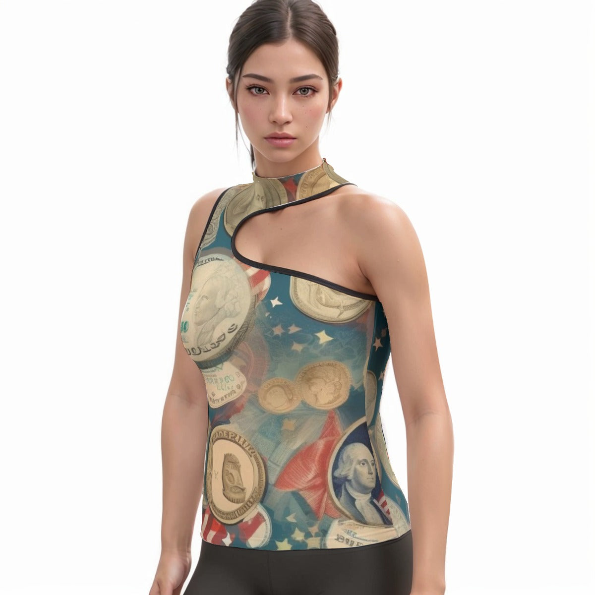All-Over Print Women's Halter Sleeveless Asymmetrical Tank Top