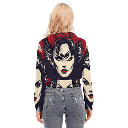 All-Over Print Women's Crop Top Hoodie With Zipper Closure