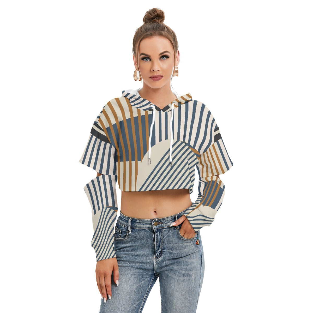 All-Over Print Women's Heavy Fleece Hoodie With Hollow Out Sleeve