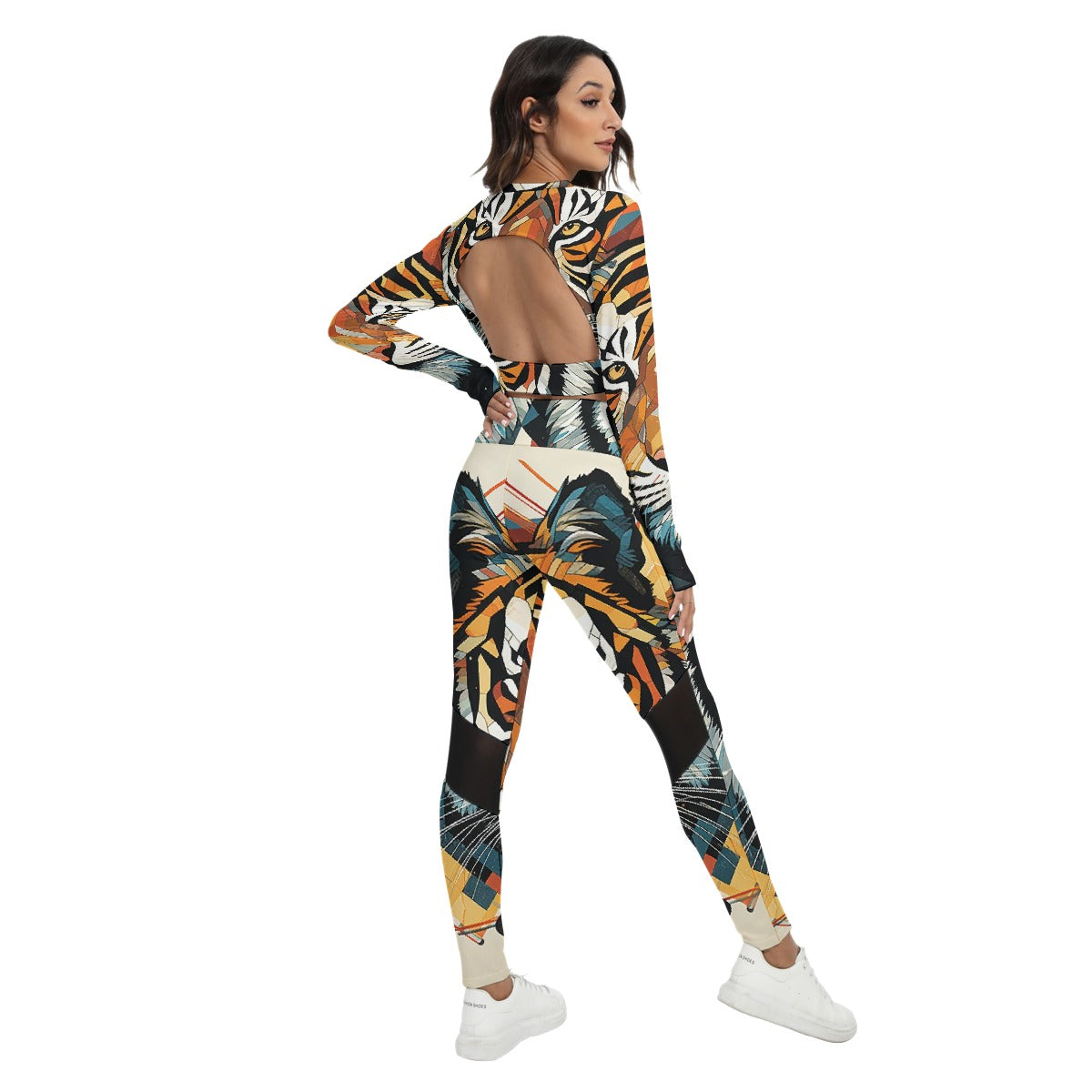 All-Over Print Women's Sport Set With Backless Top And Leggings