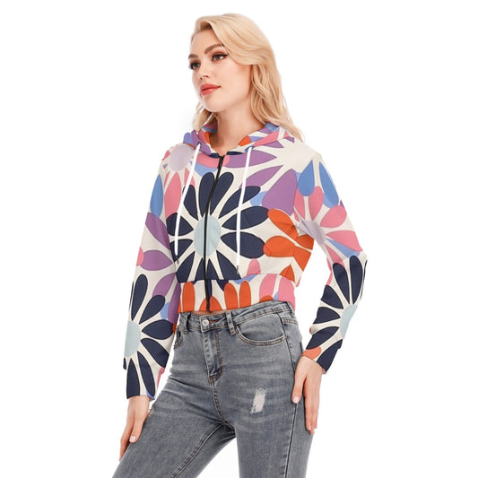All-Over Print Women's Crop Top Hoodie With Zipper Closure