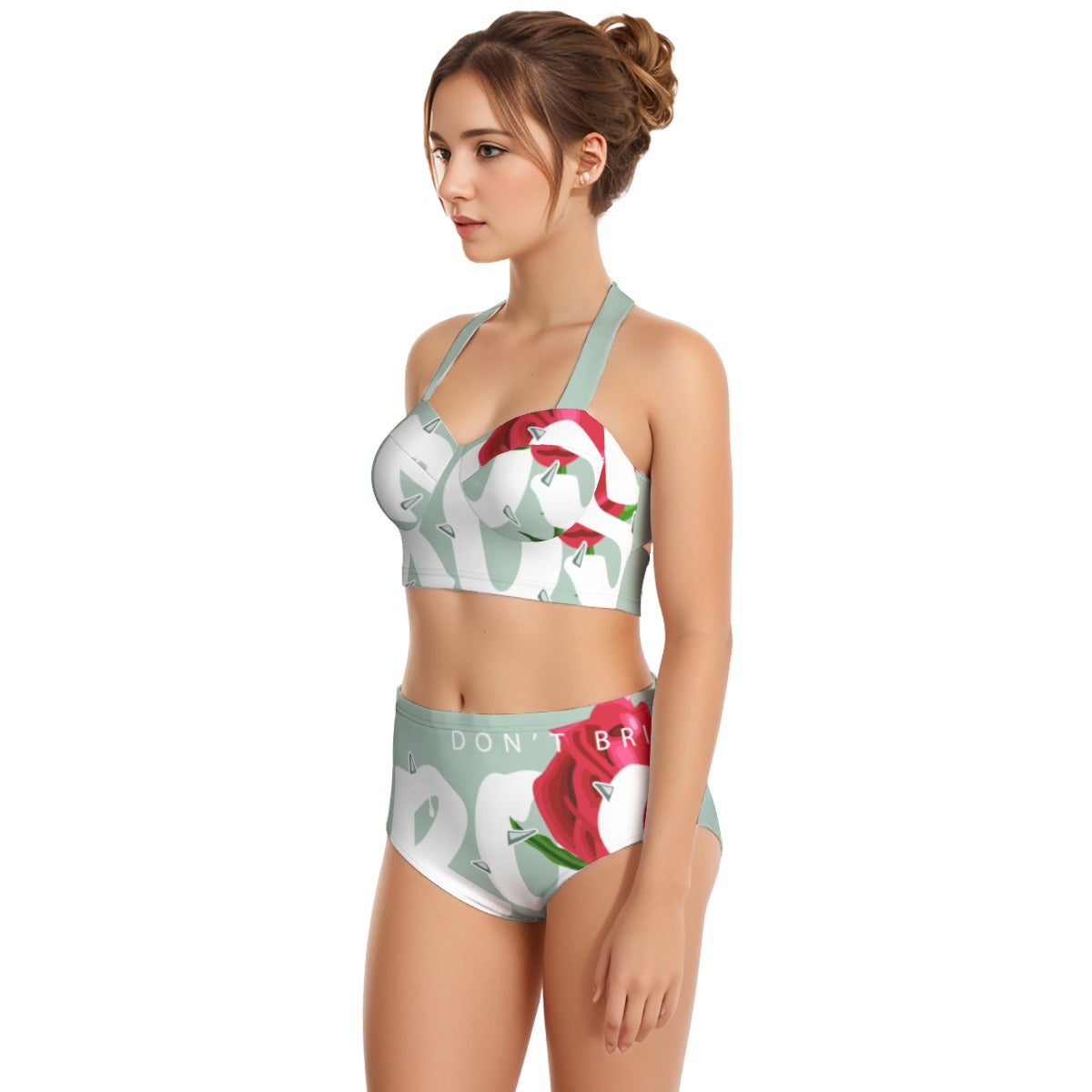 All-Over Print Women's Swimsuit Set With Halter