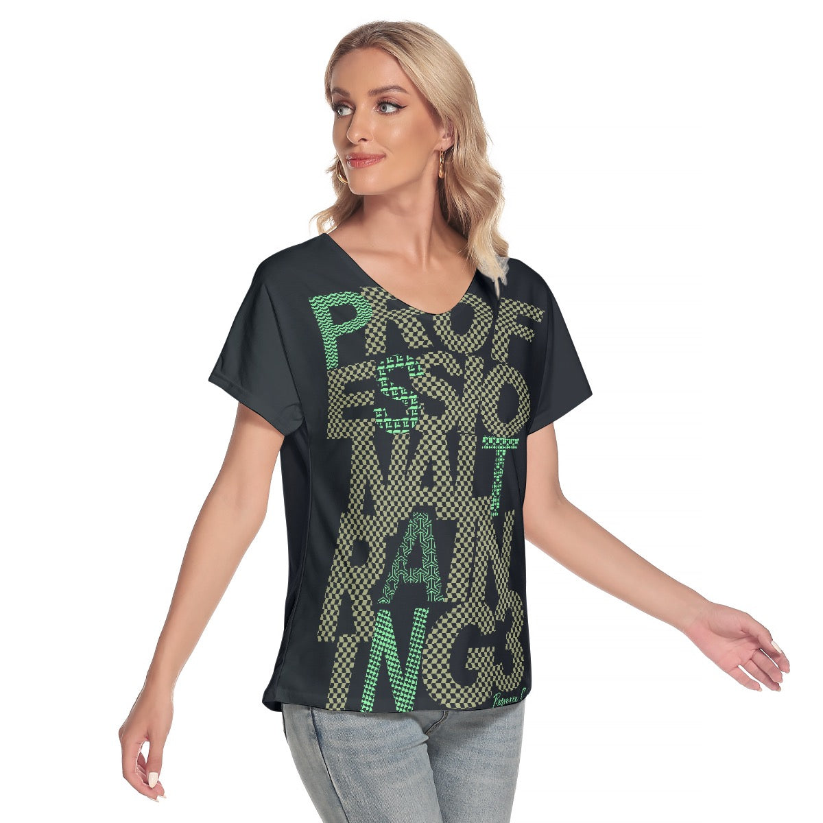 All-Over Print Women's Loose V-neck Short Sleeve T-shirt