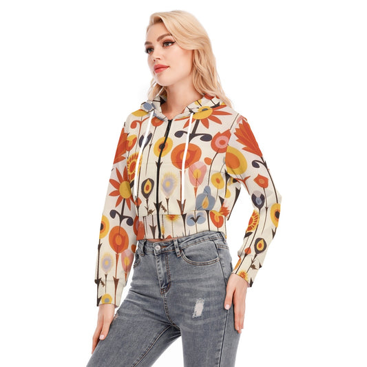 All-Over Print Women's Crop Top Hoodie With Zipper Closure