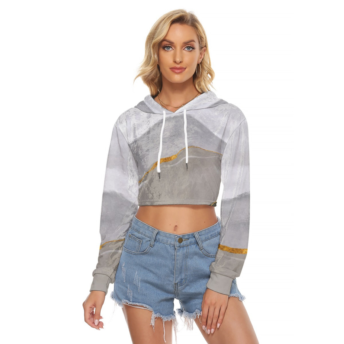 All-Over Print Women's Crop Top Hoodie|Velvet