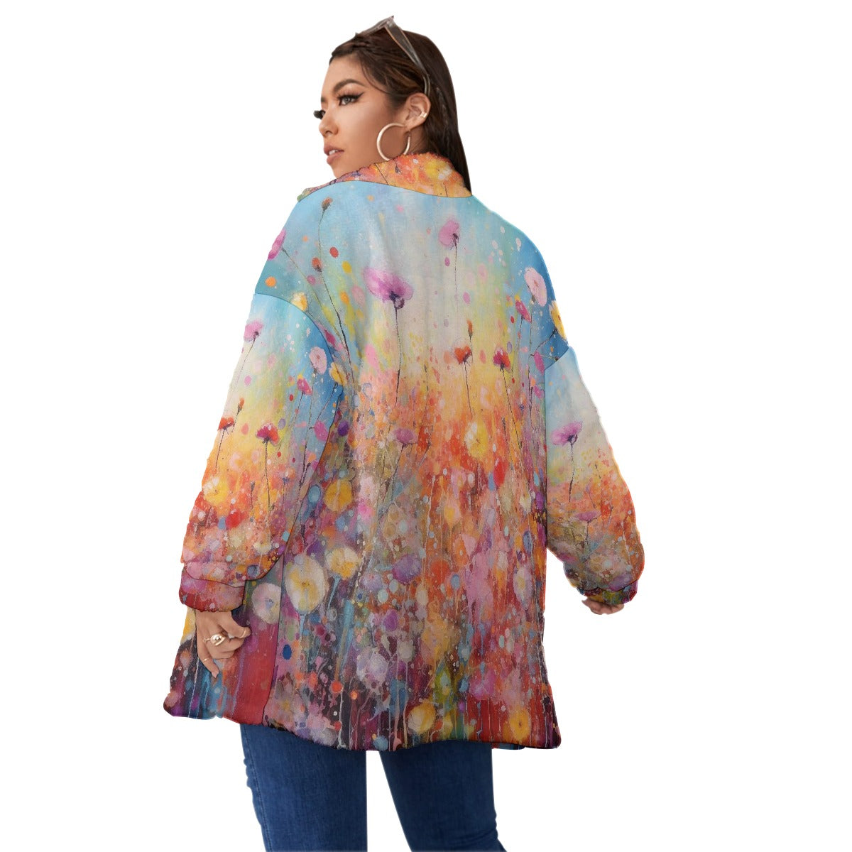 All-Over Print Unisex Borg Fleece Stand-up Collar Coat With Zipper Closure(Plus Size)