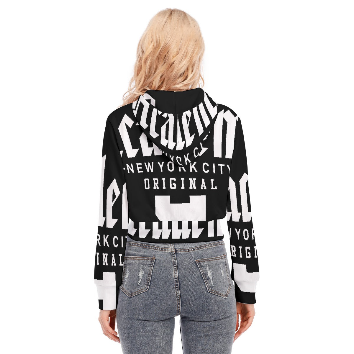All-Over Print Women's Crop Top Hoodie With Zipper Closure