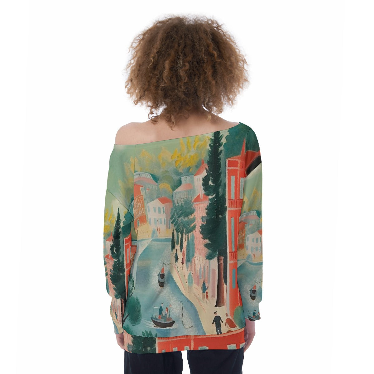 All-Over Print Oversized Women's Off-Shoulder Sweatshirt