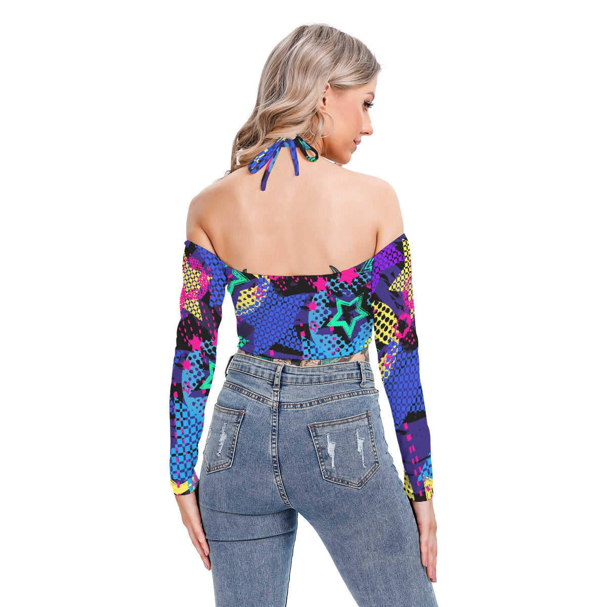 All-Over Print Women's Halter Lace-up Top