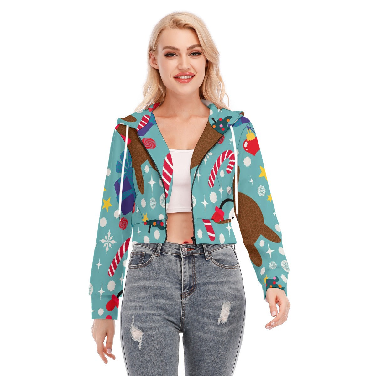 All-Over Print Women's Crop Top Hoodie With Zipper Closure