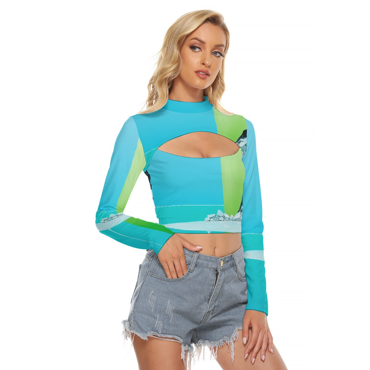 All-Over Print Women's Hollow Chest Keyhole Tight Crop Top