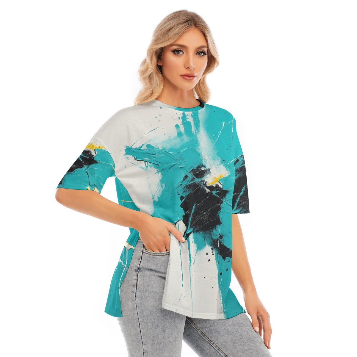 All-Over Print Women's Short Sleeves T-shirt With Hem Split
