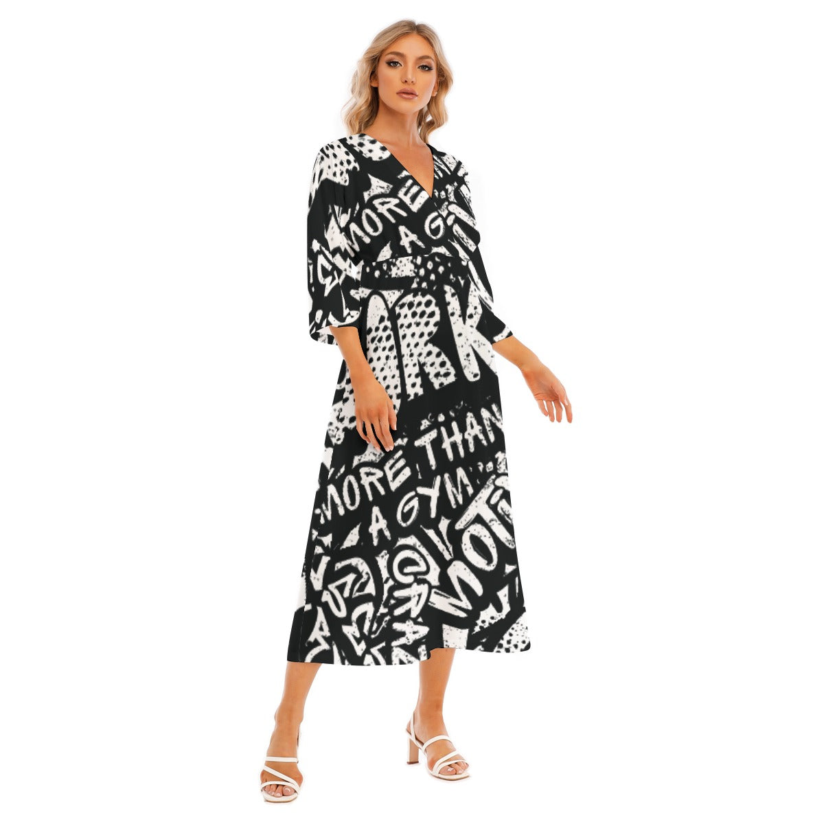All-Over Print Women's Mid-Sleeve Long Dress