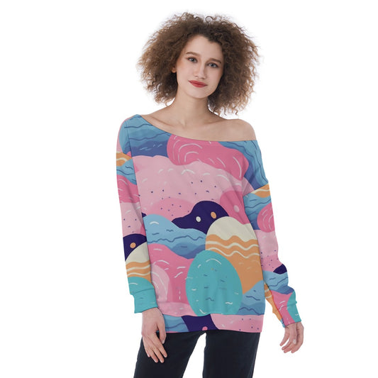 All-Over Print Oversized Women's Off-Shoulder Sweatshirt