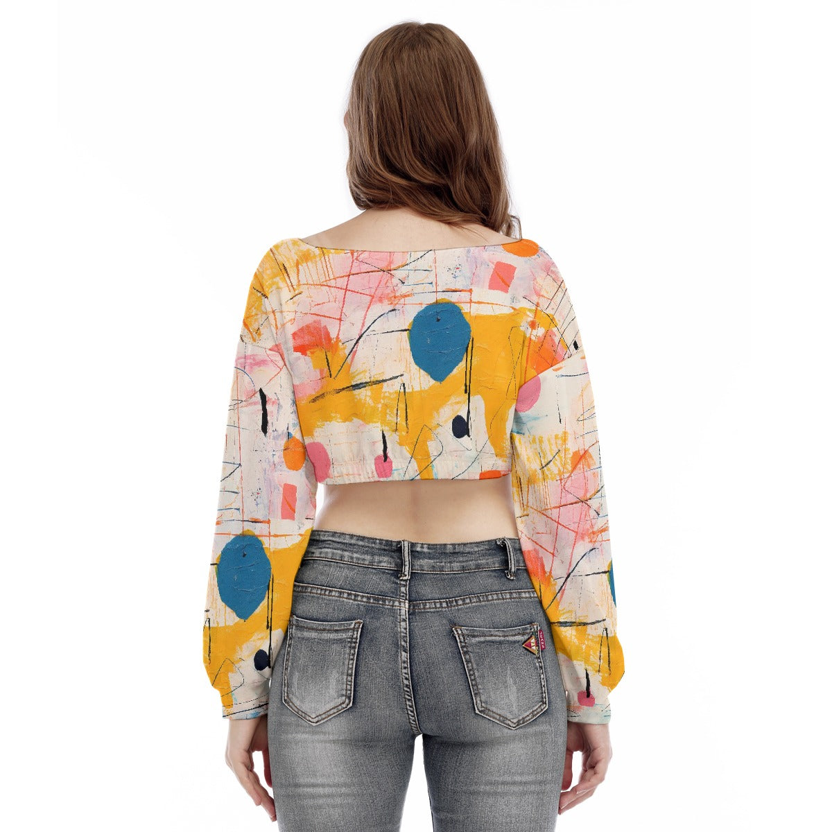 All-Over Print Women's V-neck Long Sleeve Cropped Sweatshirt