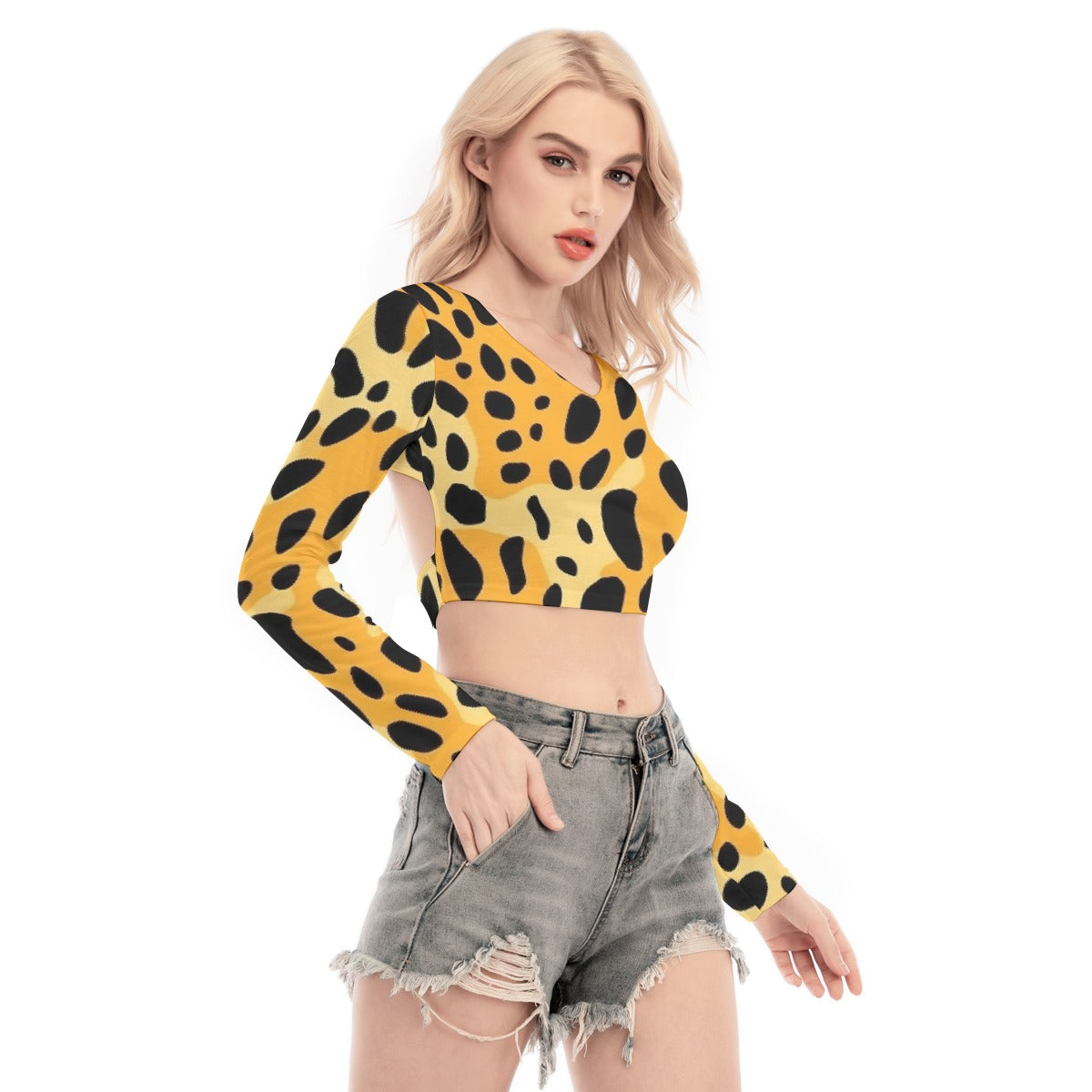 All-Over Print Women's Back Hollow T-shirt With Strap