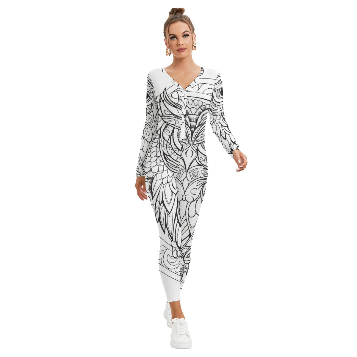 All-Over Print Women's Plunging Neck Jumpsuit