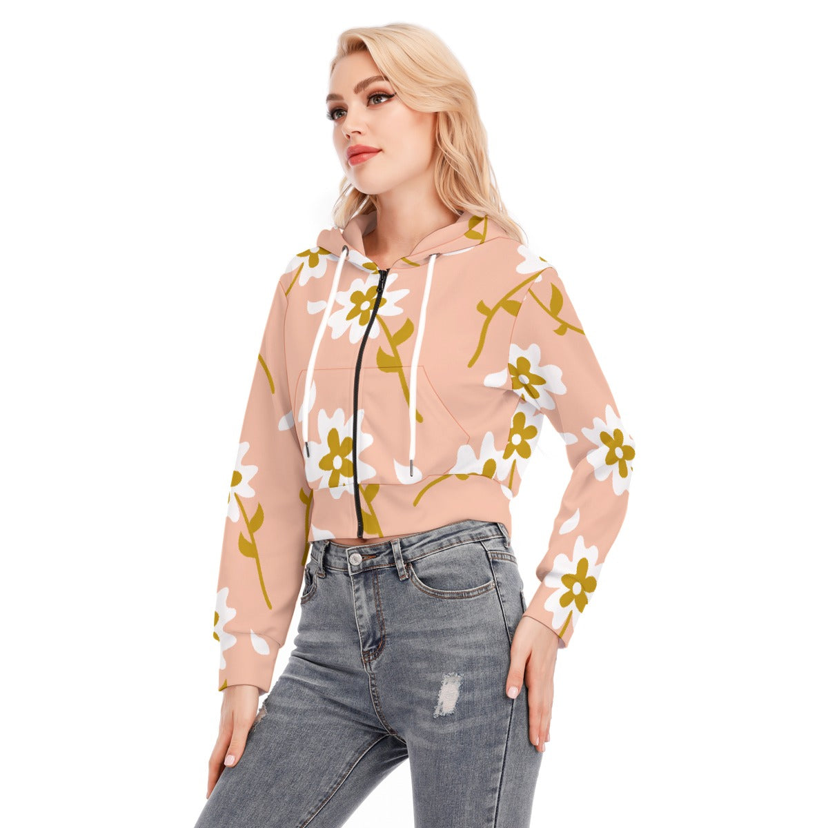 All-Over Print Women's Crop Top Hoodie With Zipper Closure