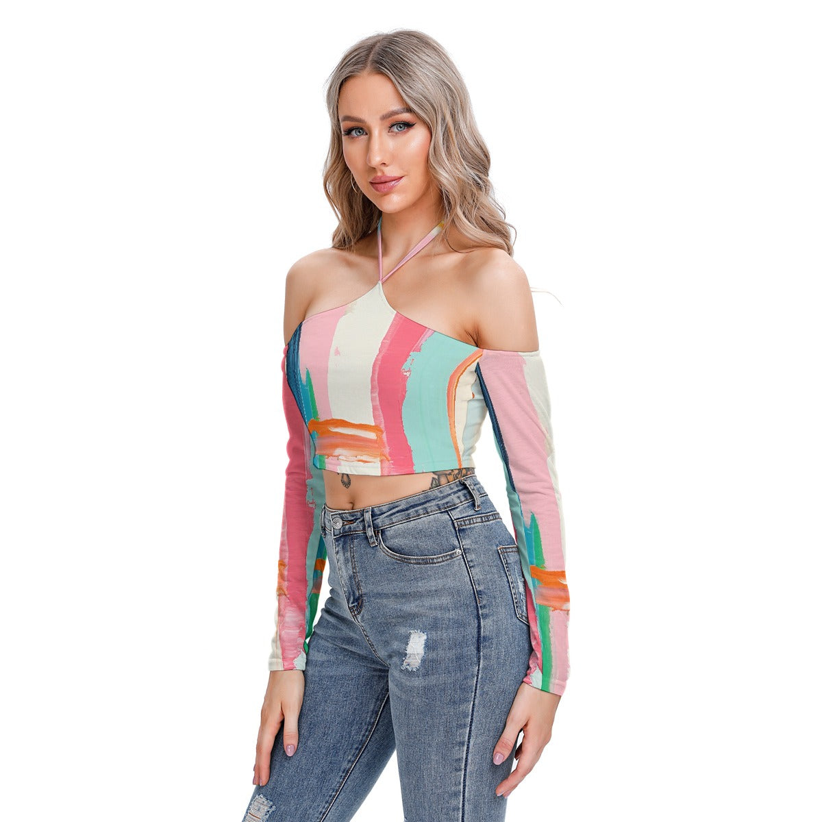 All-Over Print Women's Halter Lace-up Top