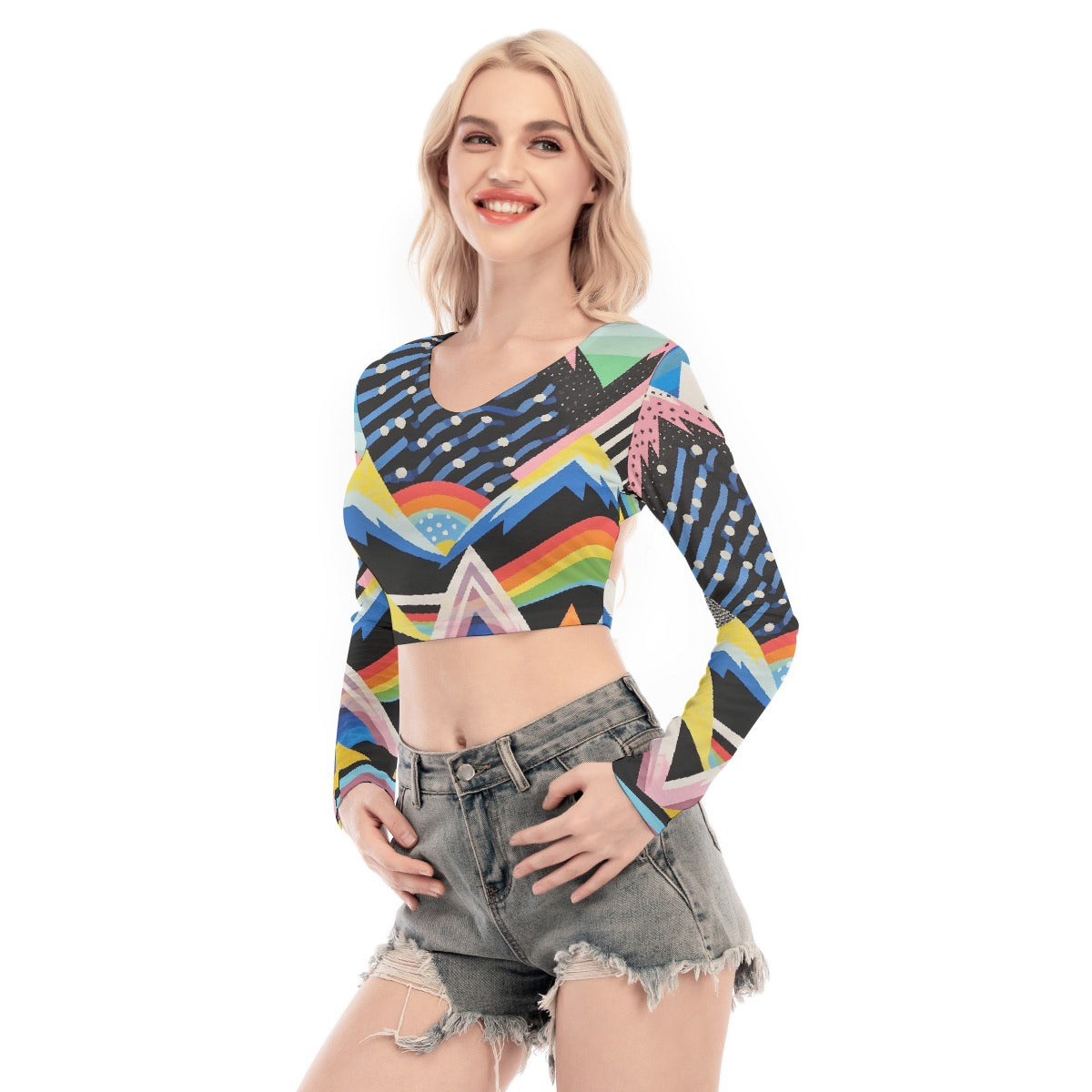 All-Over Print Women's Back Hollow T-shirt With Strap