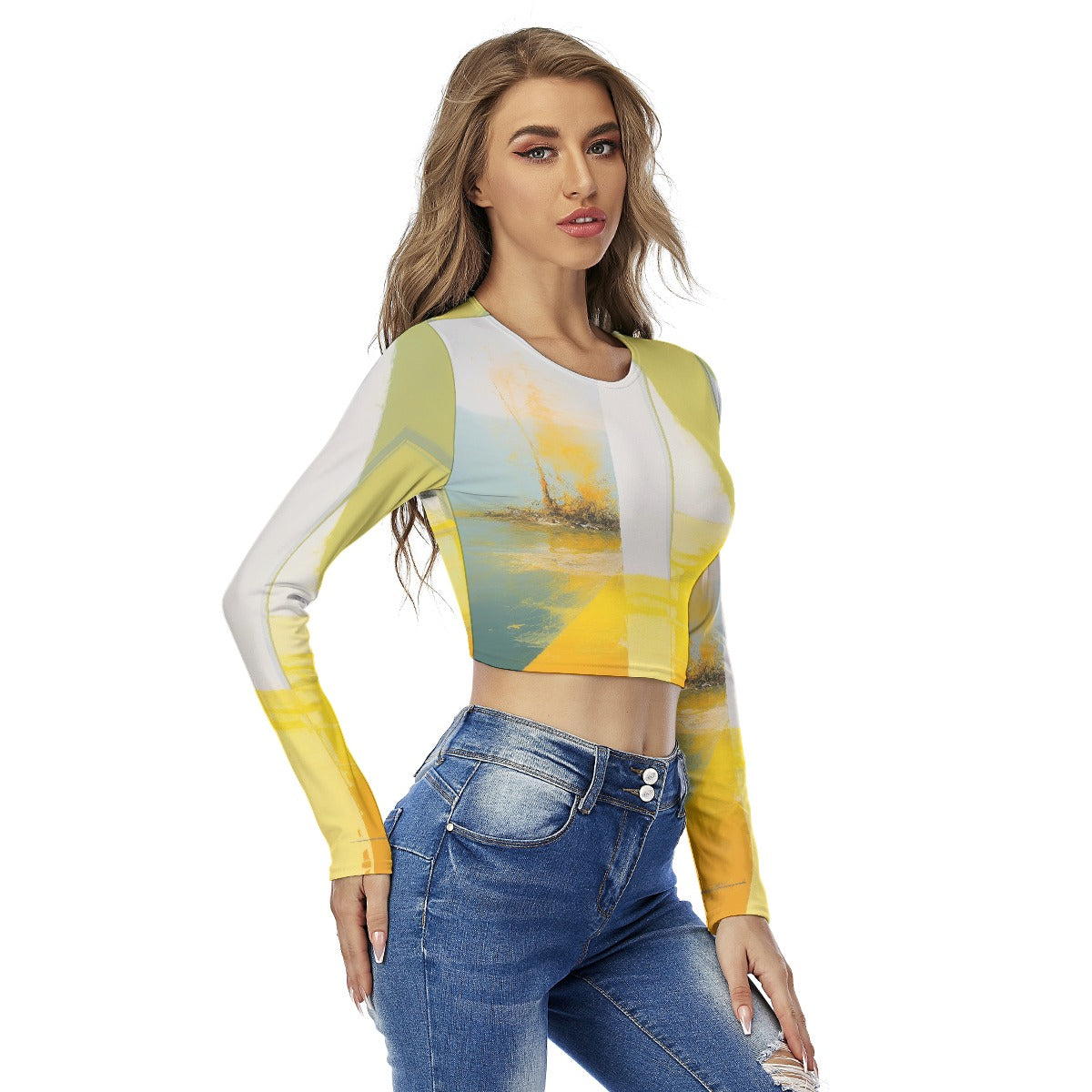 All-Over Print Women's Round Neck Crop Top T-Shirt