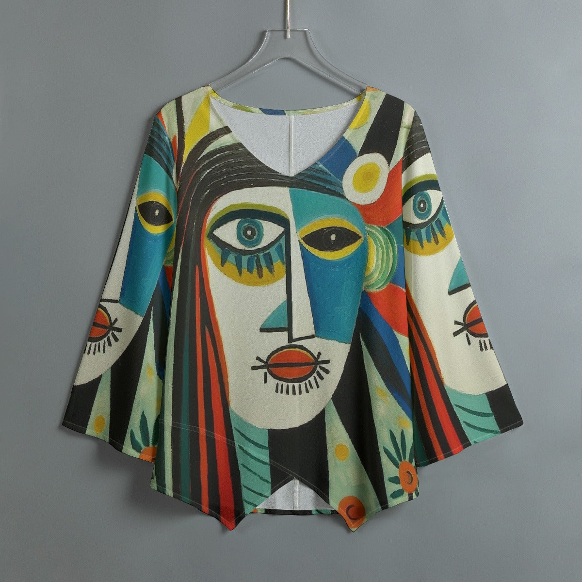 All-Over Print Women's V-neck T-shirt With Irregular Hem