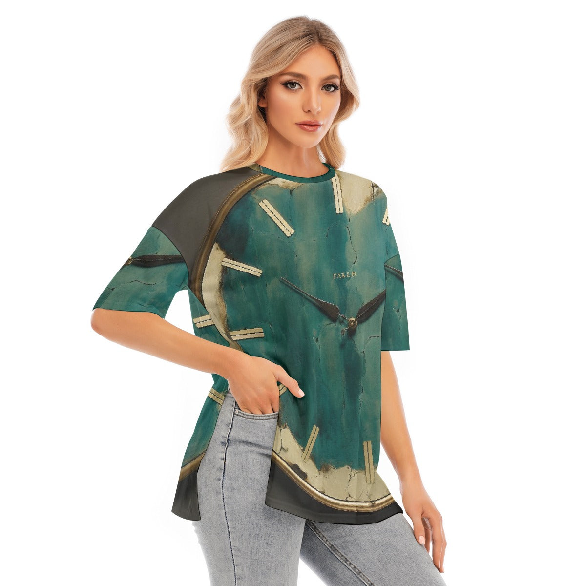All-Over Print Women's Short Sleeves T-shirt With Hem Split