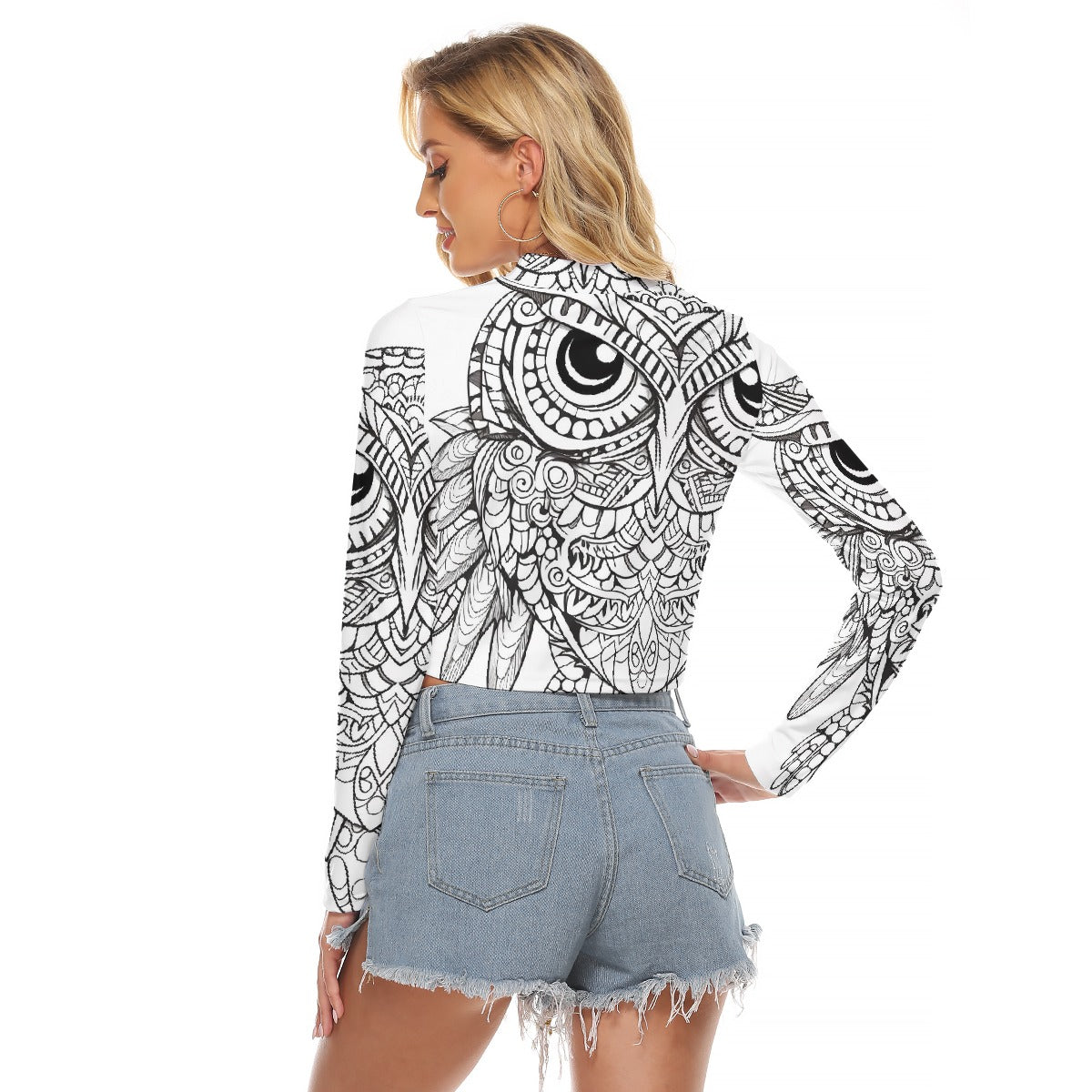 All-Over Print Women's Hollow Chest Keyhole Tight Crop Top