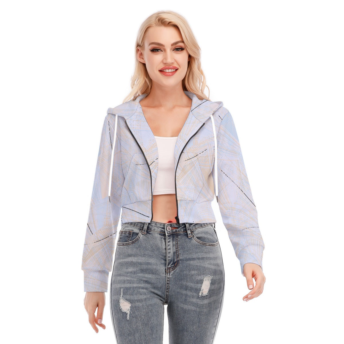 All-Over Print Women's Crop Top Hoodie With Zipper Closure