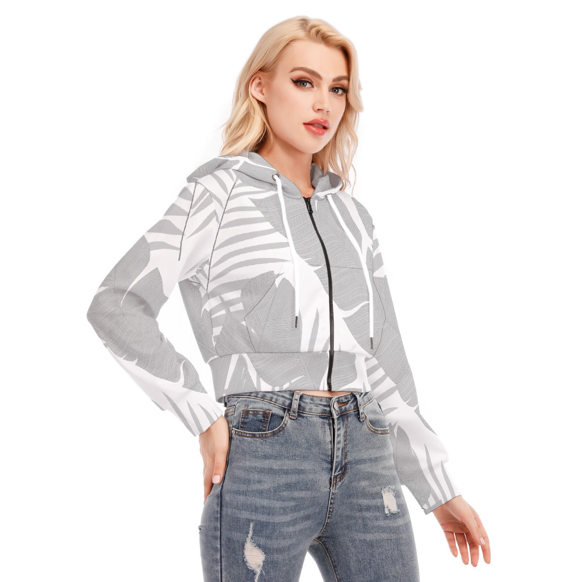 All-Over Print Women's Crop Top Hoodie With Zipper Closure