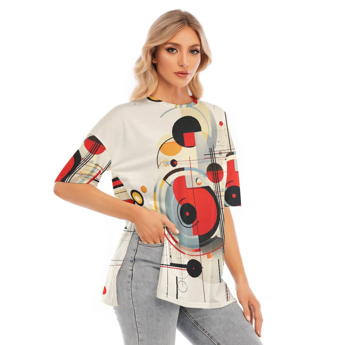 All-Over Print Women's Short Sleeves T-shirt With Hem Split