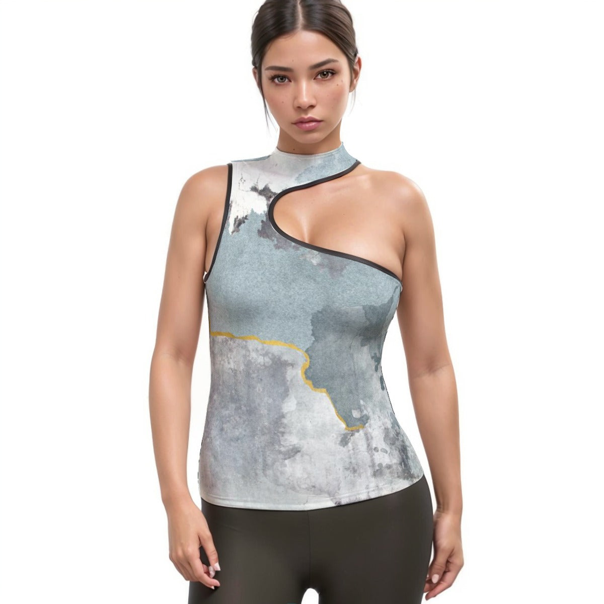 All-Over Print Women's Halter Sleeveless Asymmetrical Tank Top