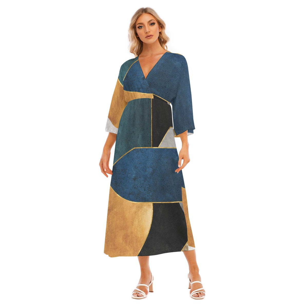 All-Over Print Women's Mid-Sleeve Long Dress