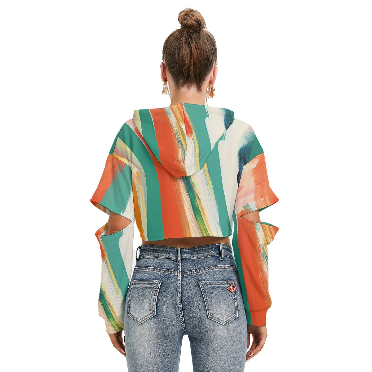 All-Over Print Women's Heavy Fleece Hoodie With Hollow Out Sleeve