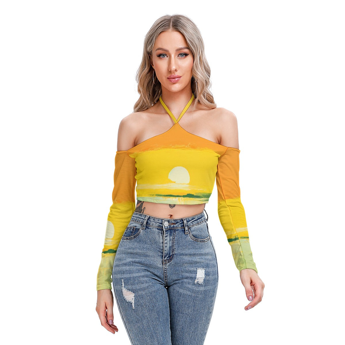 All-Over Print Women's Halter Lace-up Top