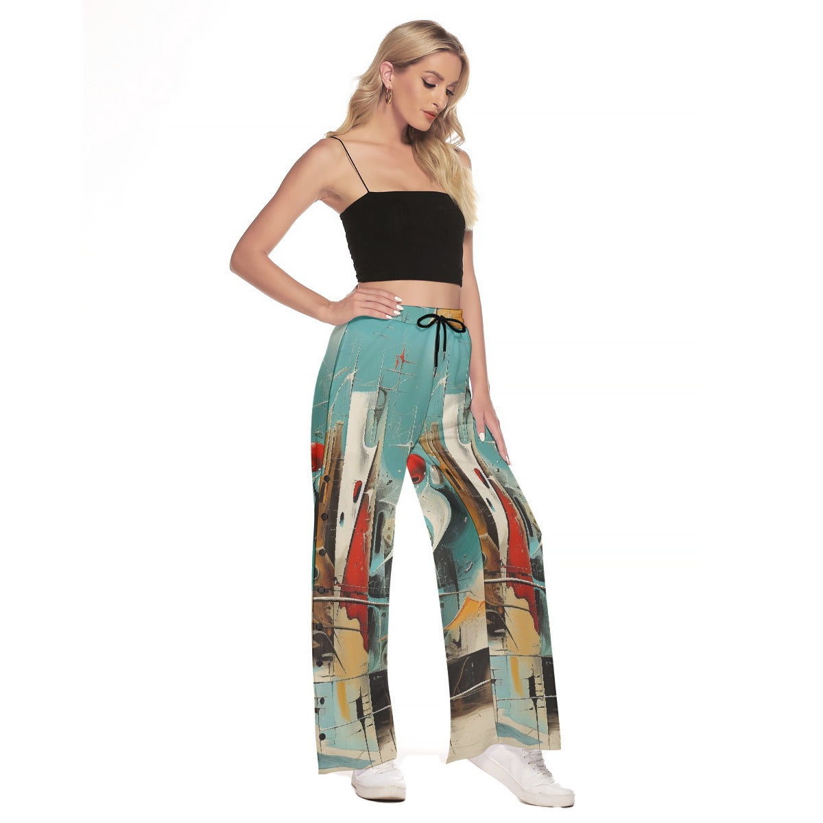 All-Over Print Women's Side Slit Snap Button Trousers