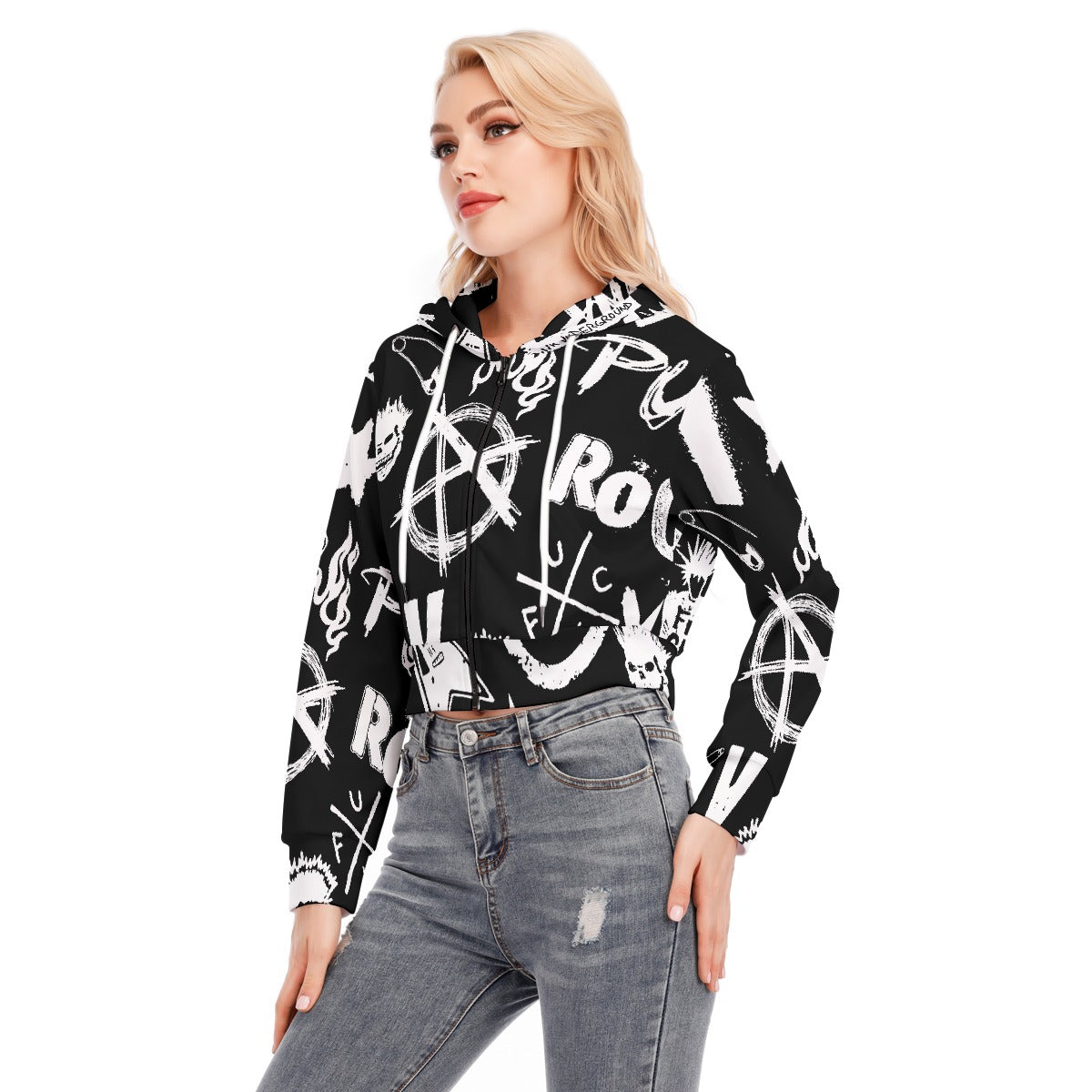 All-Over Print Women's Crop Top Hoodie With Zipper Closure