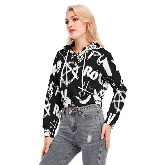 All-Over Print Women's Crop Top Hoodie With Zipper Closure