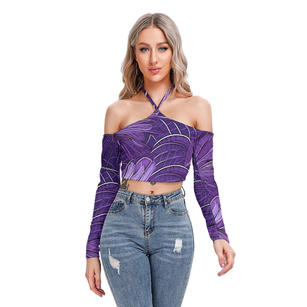All-Over Print Women's Halter Lace-up Top
