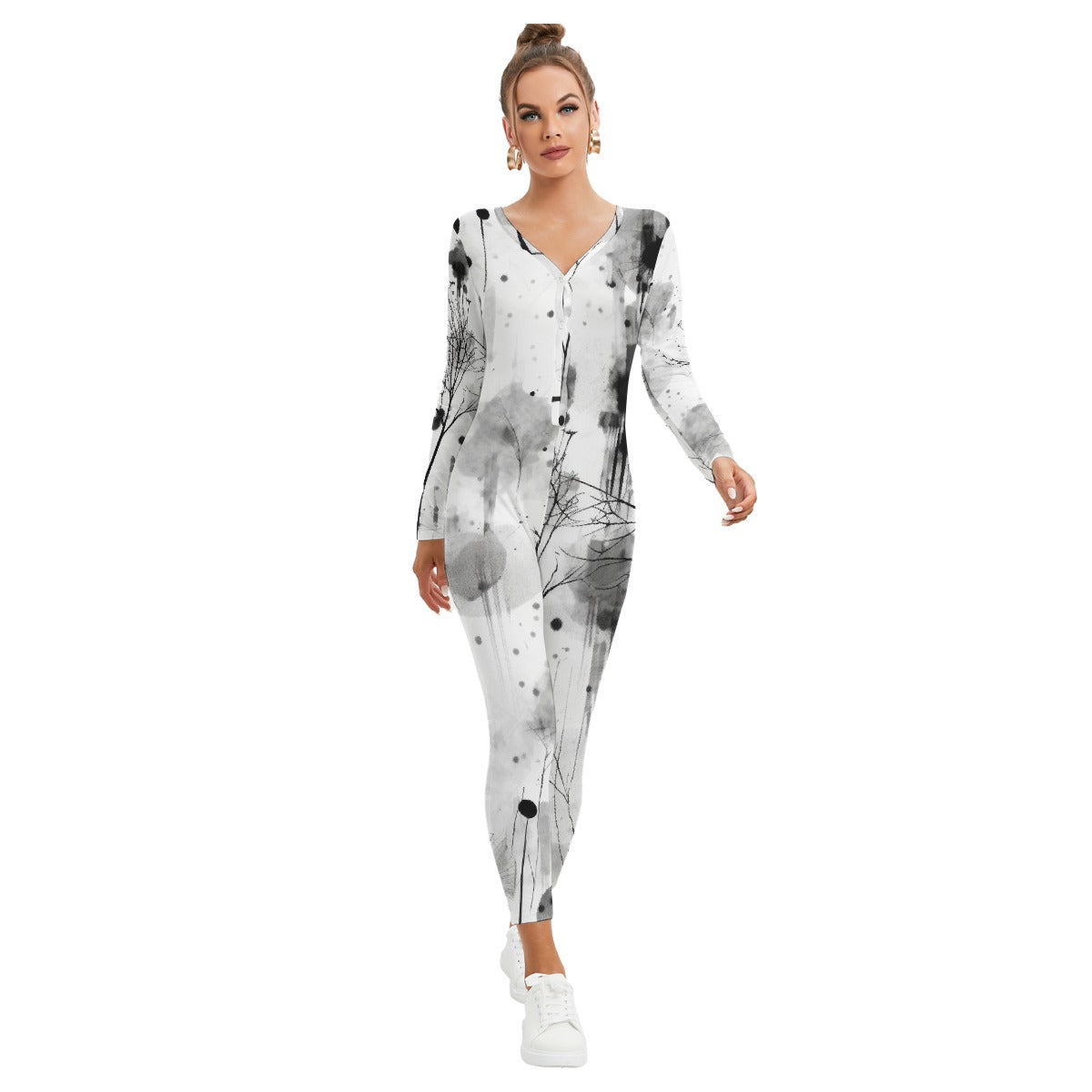 All-Over Print Women's Plunging Neck Jumpsuit