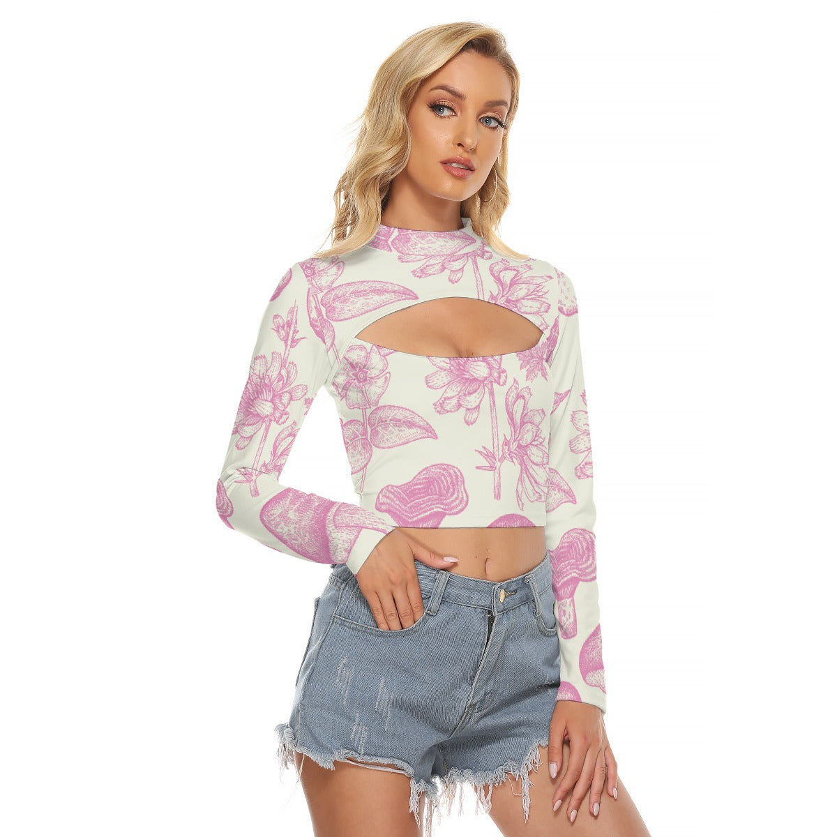 All-Over Print Women's Hollow Chest Keyhole Tight Crop Top