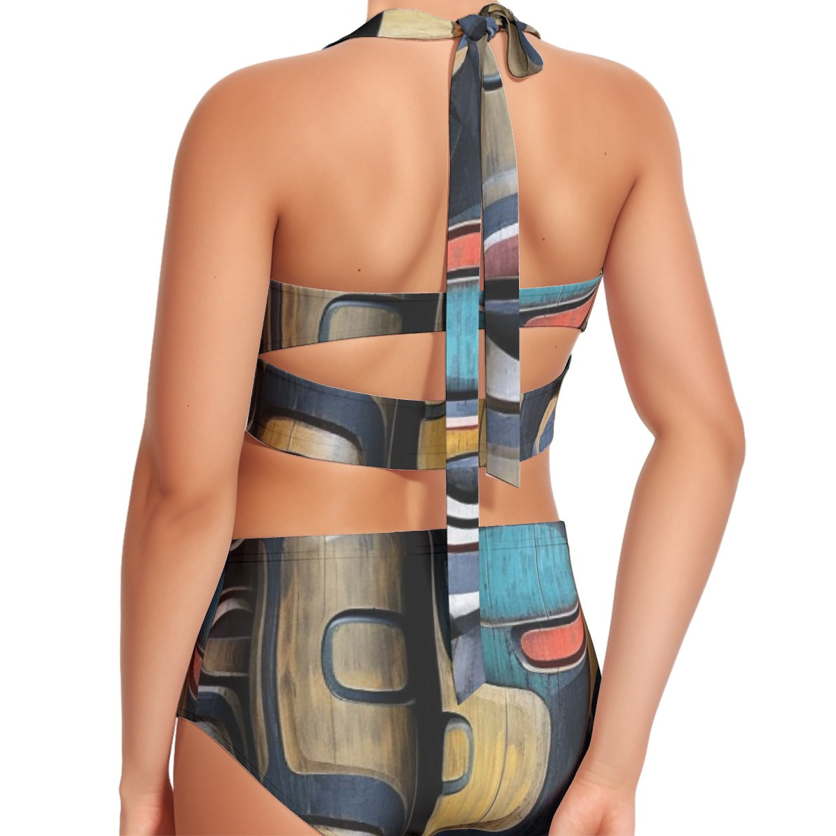All-Over Print Women's Swimsuit Set With Halter